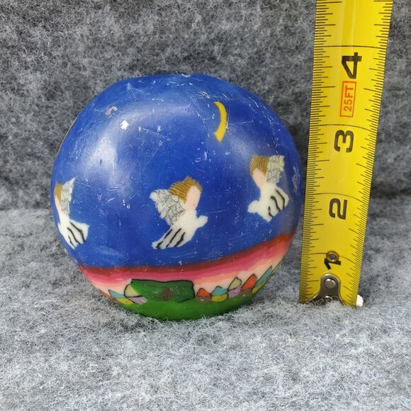 VTG 1990s PTI Ball Candle Angel And Moon Design Blue & Green 3.5" Inch Diameter - Picture 5 of 11